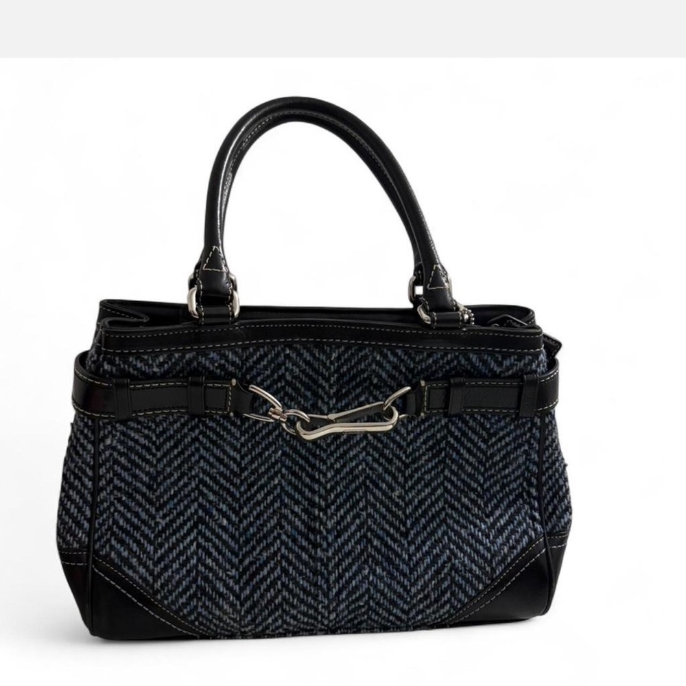 Coach Black and Navy Herringbone Satchel